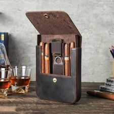 Lighter Storage Pouch Box Genuine Leather Cigar Case Humidor Travel Cigar Cutter picture