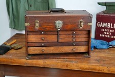 Antique National Machinist tool box 7 drawer Oak Wood Jewelry Case Vintage picture