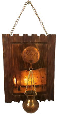 Vinatge Judaica Wall Art  Copper Hanging Oil Jug On Hanging Wooden Base picture