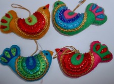 Vtg COMPLETED Bucilla NATIVITY DOVES Birds Felt Sequin 4 Christmas Ornaments H86 picture