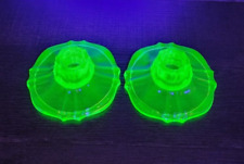 Pair of Vintage Green Uranium Depression Glass Candlestick Holders picture