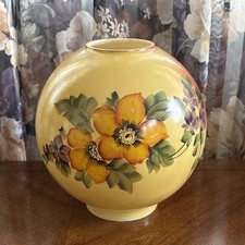 Vintage 9” Gold Mist Floral Round Ball Globe Hurricane Glass Lamp Shade picture