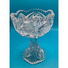 ✨ Vintage NuCut Pressed Glass Candy/Nut Dish, Star Pattern, Jagged Edge, Pedesta picture