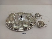 6x Tea Glasses with Insert Tray & Sugar Bowl inc 2 Cup Sugar Bowl #2513117 picture