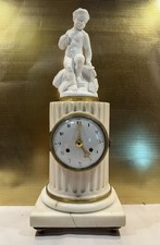 Rare Antique 18th Century French Bisque Porcelain  & White Marble Mantel Clock picture