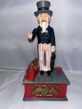 Uncle Sam Plastic Mechanical Coin Drop Bank Vintage picture