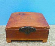 Small Brown Wooden Trinket Box Chest Hinged Lid with Metal Latch picture