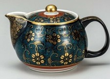 Kutani ｗare Japanese Teapot Dark Green Gold Flower Kyusu 360ml K8-570 Japan picture