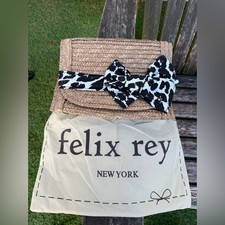 Vintage  FELIX REY  Clutch Bag Natural Woven Straw Wicker Bow Leopard NWT W picture