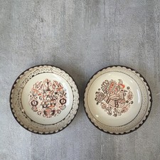 Vintage Moissiadis Greek Hand-Made Enamel Trinket Dishes Pair Folk Art 3.5 in picture