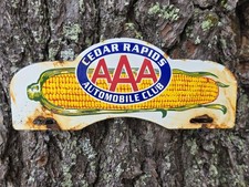 VINTAGE AAA CEDAR RAPIDS LICENSE PLATE TOPPER PORCELAIN SIGN 11