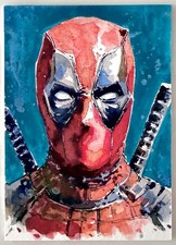 Deadpool - 1/1 Hand-Drawn Original Art Signed Sketch Card - Thick ACEO Marvel picture