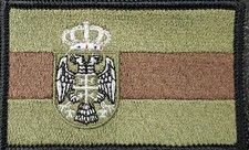 SERBIA Flag Patch W/ VELCRO® Brand Fastener Military Camo Version Black Border  picture