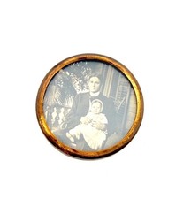 Antique WS Co Gold Plated And Lacquered Mini Small Picture Frame Round Signed picture