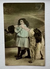 Antique Tinted RPPC Photo Postcard Huge St Bernard Dog NPG Germany Paris Girl picture