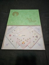 LOT OF 3 Vtg NOVELTY Handkerchiefs Made in Switzerland  Cotton Floral - IN BOX. picture