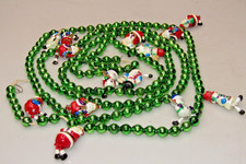 VTG Glass Green Beads SANTA SNOWMAN Figurines Christmas Ornament Garland Japan picture