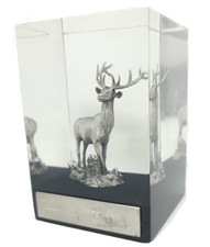 Jerry Fox Vanguard Elk Pewter Figurine 1988 Lucite Paperweight Vintage picture