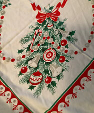 VINTAGE TABLECLOTH RED CHRISTMAS CANDY CANES picture