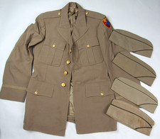 Vtg 1945 US Army 49th Infantry Division Officers Khaki Dress Jacket Garrison Cap picture