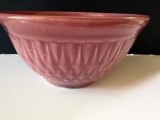 VTG Farmhouse Mc Coy Stoneware Dark Pink Diamond Pattern Mixing Bowl picture