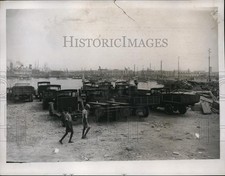 1936 Press Photo Massawa Eritrea & Army trucks at the ports picture