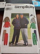 Simplicity 7854 Unisex Pullover Jacket Top with Optional Hood Pants  XS-M Uncut picture
