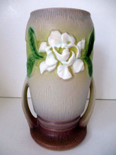 Roseville Vase Gardenia Pattern Green Ceramic Vintage #683 8