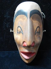 VINTAGE NW COAST SALISH INDIAN  ALDER WOLF TRANSFORMATION MASK - Sgnd: DANNY JOE picture