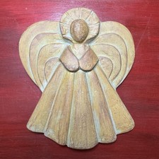 Vintage Angel Wall Hanging Plaque Folk Art Relief Figurine Rustic Gold Decor picture
