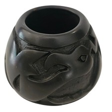 Santa Clara Pueblo Blackware Pottery Carved Avanyu Serpent Mini 2.5
