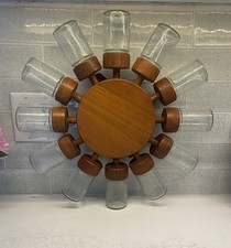 Vintage 1960s Digsmed Teak Danish Spice Rack Wheel W/12 Glass Jars MCM Kitchen picture