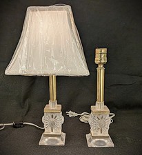 Pair of Vintage Lalique 1970s Frosted Crystal Lamps with Lampshade picture