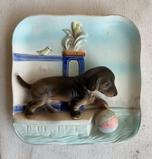 Vintage Dachshund Ceramic Dog Wall Hanging Porcelain Napco Japan RARE ADORABLE picture