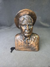 Vintage 1960s BANTHRICO Russell Cowboy Bust Coin Bank WITH KEY picture