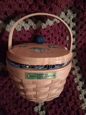 Longaberger 1992 Discovery Basket with Painted Hinged Lid  Cloth Liner & Insert picture