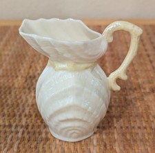 Belleek Irish Porcelain Creamer Double Shell Pattern 7th Gold Mark Yellow Lustre picture