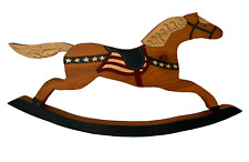 Vintage Wooden Rocking Horse Wall Hanging Handcrafted Patriotic Folk Art, Signed picture