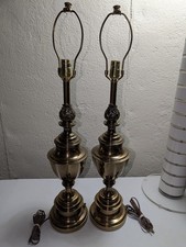 Vintage Stiffel Brass Table Lamp MCM Heavy Set Urn Style Two 32