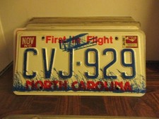 vintage 1984 North Carolina License Plate CVJ 929 Wright Brothers airplane picture
