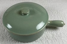 Vtg Western Stoneware Maple Leaf Green Stick Handle Covered Casserole w/Lid RARE picture