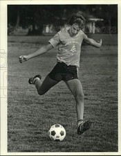 1984 Press Photo Brad Roselli learns proper way to kick a soccer ball picture