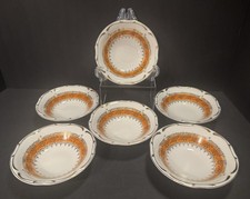 VTG  Porcelana Steatita, Elcy, Brazil, Bowls w/Orange, Blk.Gilded Gold, Set of 6 picture