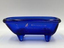 EAPG Cobalt Blue Glass Bath Tub Souvenir Louisville, Kentucky KY Vintage ￼ picture