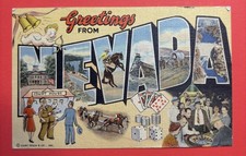 Vintage Greetings from Nevada Large Letter Postcard Curt Teich Posted 1930s-40s picture
