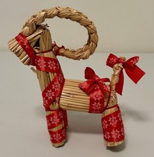 Traditional 6” Scandinavian Straw Christmas Goat Vibrant Red Ribbon Vintage picture