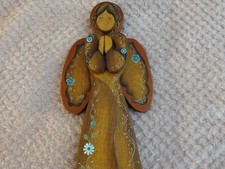 Vintage Wooden Angel Folk Art Wall Hanging Hand Painted Stenciling Farm House picture