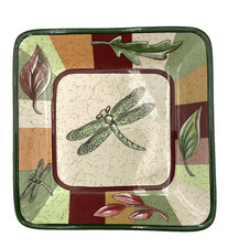 PartyLite Natures Dragonfly & Leaves Square Plate, 5
