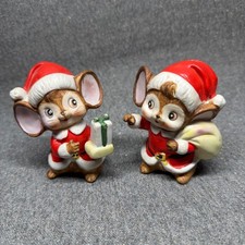 Vintage Homco Christmas Mice Figurines Set of 2 Ceramic Santa Mouse 5405 Taiwan picture
