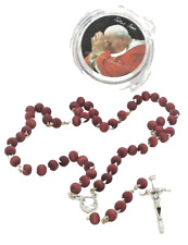 Pope John Paul II Rose Scented Wood Rosary Beads and Box, Made in Italy picture